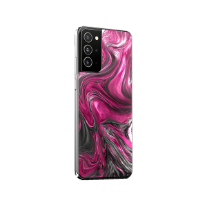 Glossy Swirling Hot Pink Seamless Pattern on Black Background